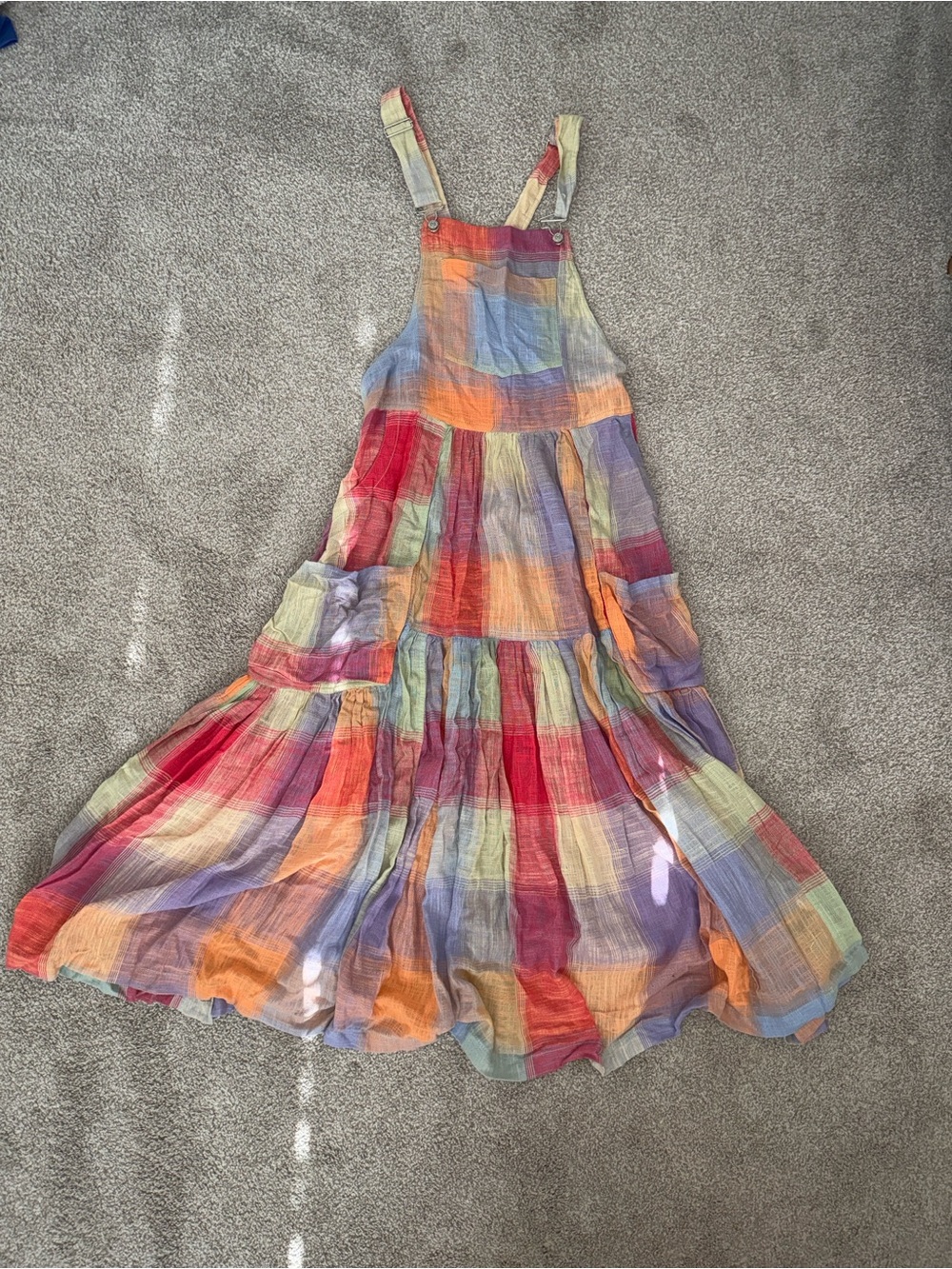 Free People Multicolor Plaid Midi Dress - Pastel Rainbow